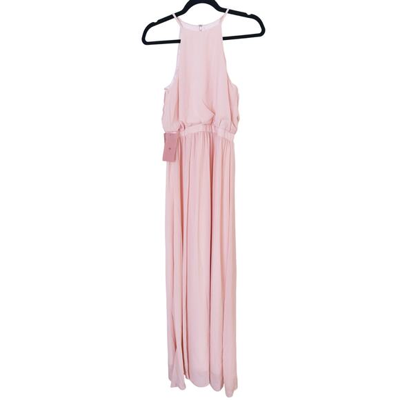 NWT BHLDN Anthropologie Blush Pink Halter Gown Dress XS Bridesmaid Wedding Event - Picture 2 of 10